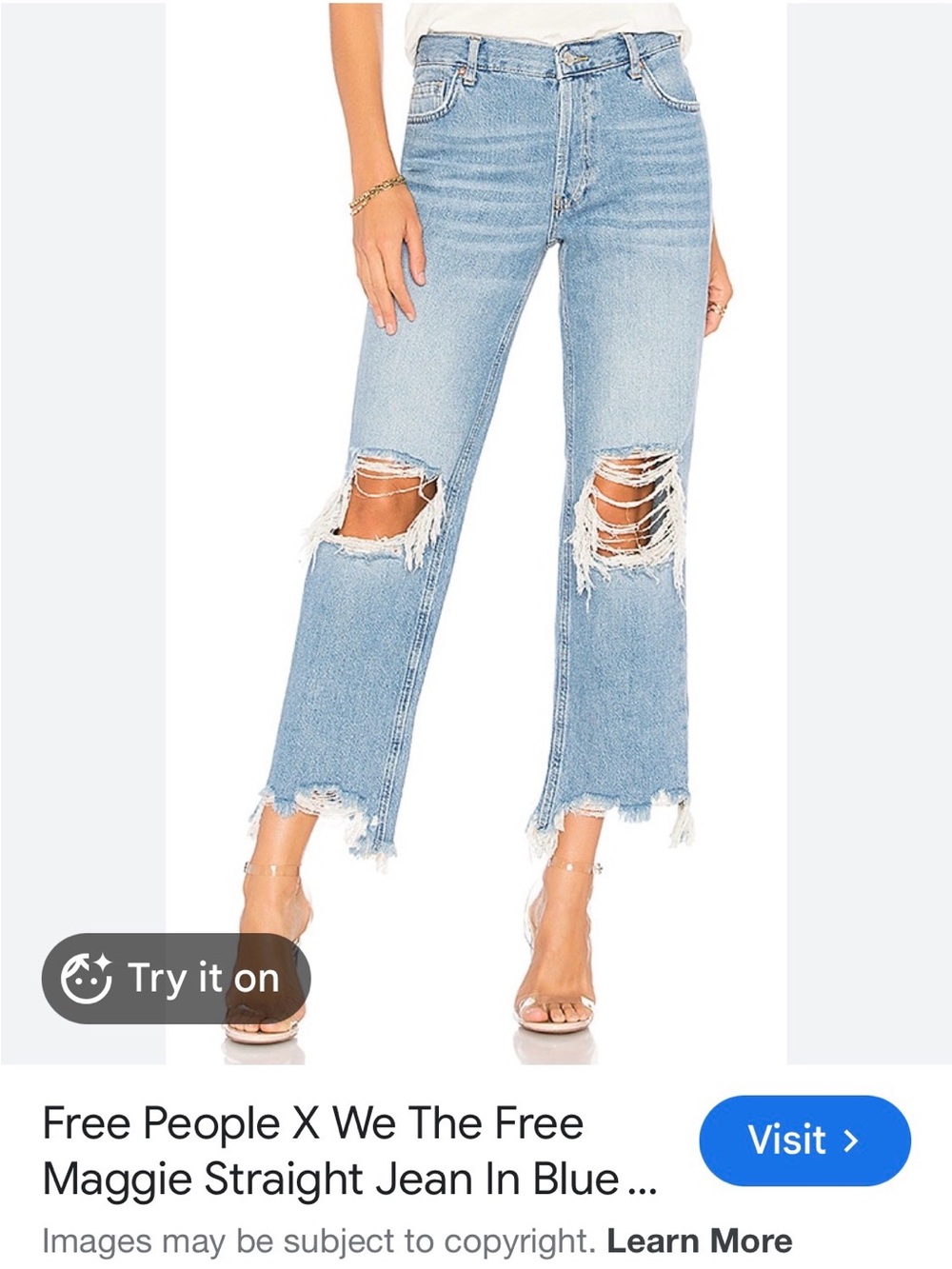 Free People Straight-Leg Distressed Jeans in Light Blue
